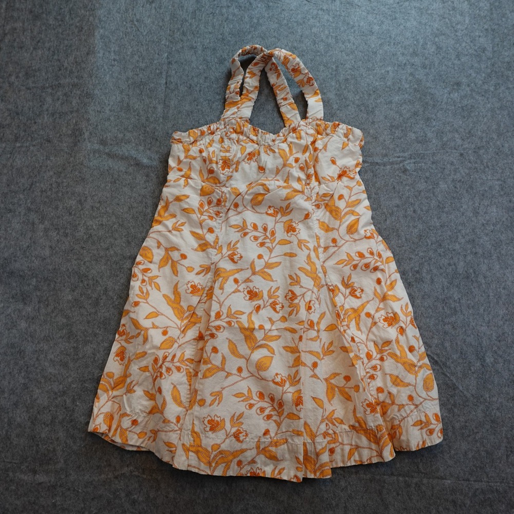 Maeve Dress Women Extra Small Orange Floral Cotton Smocked Back Strappy Halter - Picture 3 of 13